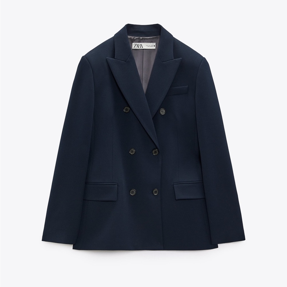 ZARA WOMAN TAILORED SET DOUBLE BREASTED BLAZER JACKET + PANTS NAVY BLUE - Picture 10 of 10
